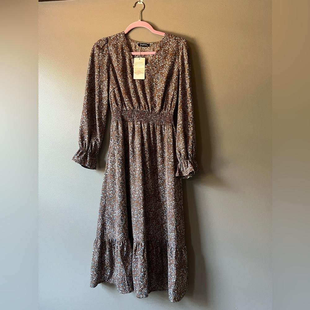 Floral Brown Midi Dress